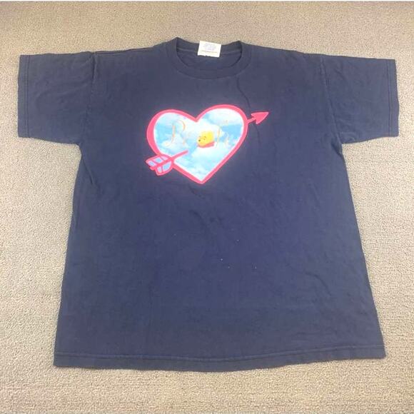 Vintage Pooh Disney Men's Size Medium Navy Heart Cupid Graphic T Shirt - Picture 1 of 11